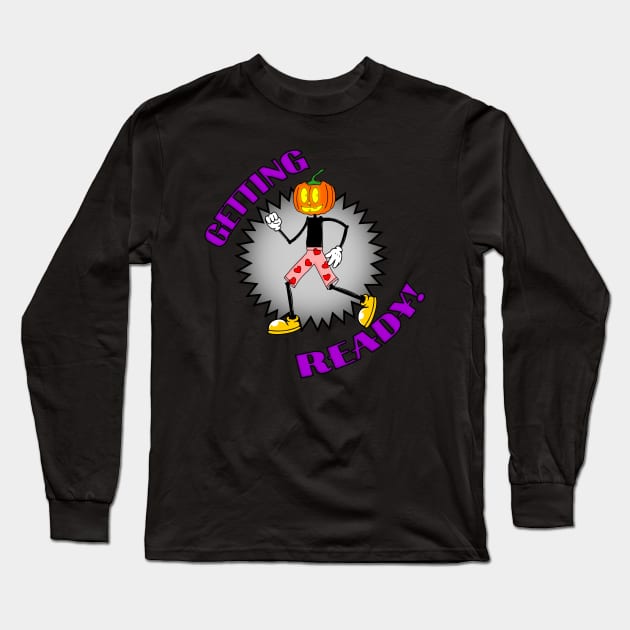 Funny Pumpkin Halloween Retro Rubberhose Cartoon Long Sleeve T-Shirt by sillyindustries